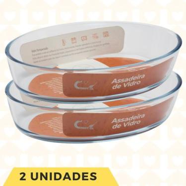 Imagem de Kit 2 Travessa Tigela 3L Resistente Vidro Transparente Cozinha - CasaV