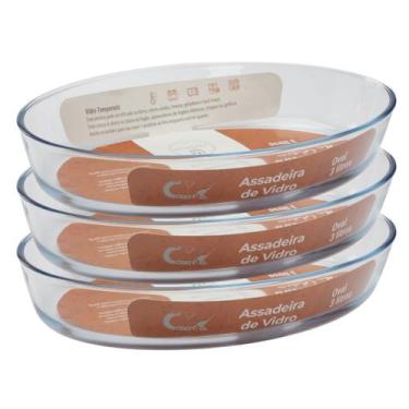 Imagem de Travessa Grande de Vidro 3L Oval Forno Assados Mesa Posta 3uni - CasaV