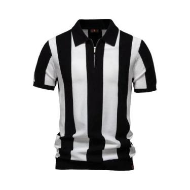 Imagem de Camisa Polo Listrada Respirável Masculina AIOPESON Verão 2025 Casual D