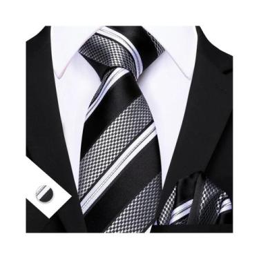 Imagem de Conjunto De Gravata, Lenço De Bolso E Abotoaduras Masculino Listrado E