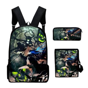 Imagem de Conjunto de mochilas Black Rockshooters Games Anime School 3 unidades 