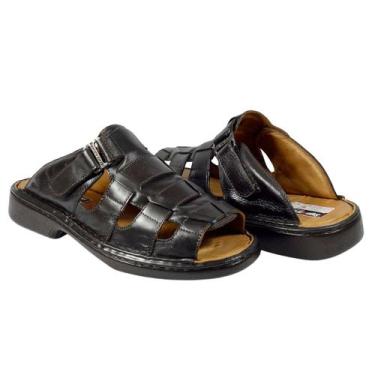 Imagem de Sandália Masculina Chinelo Conforto Couro Café Linha Premium - E.SETTI