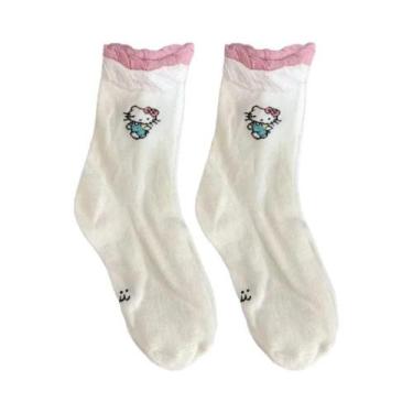 Imagem de Meias Hello Kitty Até O Meio Da Panturrilha, Pacote Com 1/5 Pares, Est