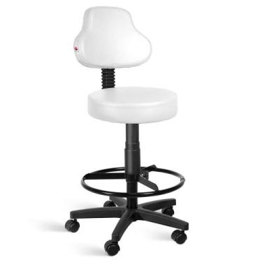 Imagem de Cadeira Mocho Alto Encosto Alto Giratória Com Rodízios Cor: Branco - I
