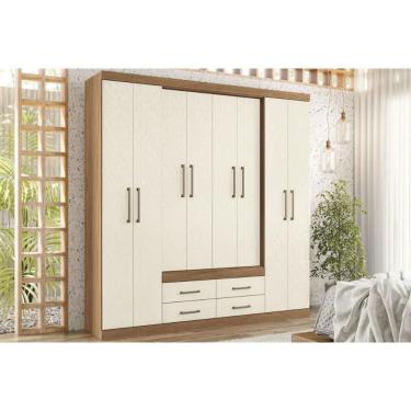 Imagem de Guarda Roupa Casal Nápoles 8 Portas de Abrir 4 Gavetas MDF-MDP Jatoba-Areia Santos Andirá