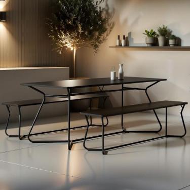 Imagem de Conjunto de Mesa Retangular com 2 Bancos Retrô Para Área Gourmet 180X9