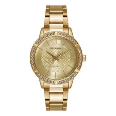 Imagem de Relógio Seculus Elegante Feminino Textura Pedra 77345lpskds1 Dourado Brilho Texturizado-Feminino