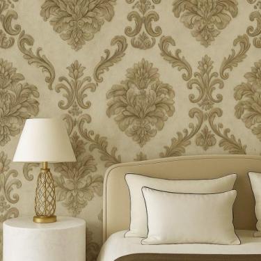Imagem de Papel De Parede Vinilico Damask Bege Rolo 0,53x10m Vinil PVC - Plast.c