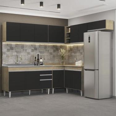 Imagem de Armário de Cozinha Modulado de Canto 7 Peças Cp24 com Pia Inox Castanh