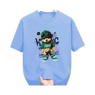 Imagem de Camiseta Masculina De Verão Em Algodão Com Estampa Geométrica De Urso,