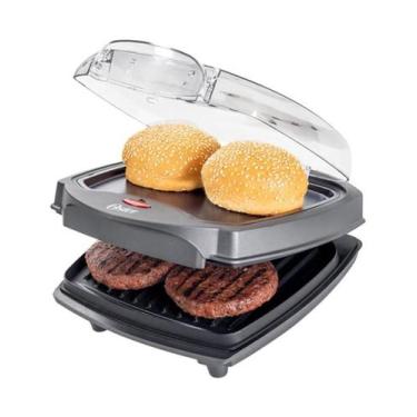 Imagem de Grill Elétrico Burguer Oster 2 em 1 com Estufa, Cinza, 220V