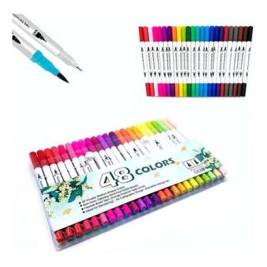 Imagem de Kit 48 Brush Caneta Pen Ponta Pincel Lettering Canetinha Cor - Congrat