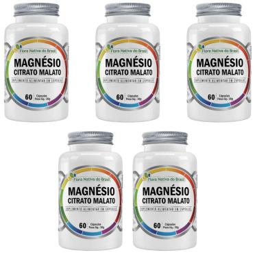 Imagem de Kit 5 Magnésio Citrato Malato 5x60 cps Flora Nativa-Unissex