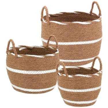 Imagem de Jogo 3 Cesta Decorativa Organizadora Multiuso Lemnos Fibra Marrom