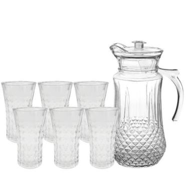 Imagem de Conjunto De Jarra 1,4L Com 6 Copo Diamond 300ml de Vidro Para Água Suc