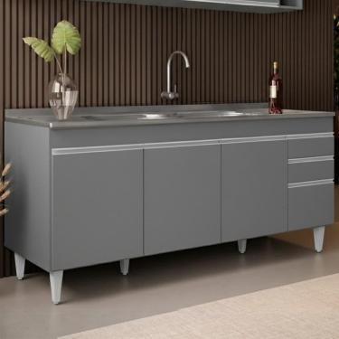 Imagem de Balcão de Cozinha com Pia Inox 180cm Dallas Cinza           - Lumil
