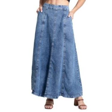Imagem de Saia Jeans Sawary Midi - 281984 - Azul médio 46-Feminino
