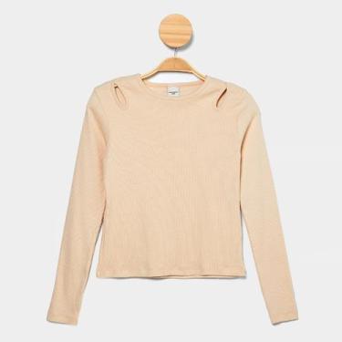 Imagem de Blusa Infantil Manga Longa Hering Casual Menina, Marrom claro, 8A