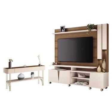 Imagem de Estante Home Theater Virtus Castanho Off White com Aparador Vivant Off