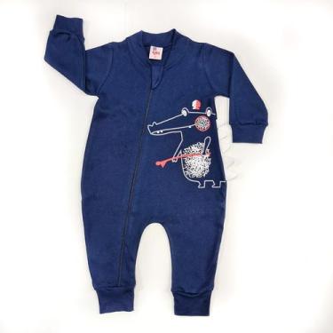 Imagem de Macacão Longo Bebê Suedine Azul Marinho Jacaré - XiKids, 1