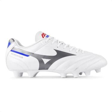 Imagem de Chuteira Campo Mizuno Morelia Club MD Masculina, 40, Branco, Prata