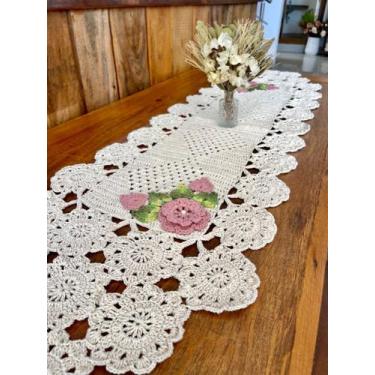 Imagem de Caminho De Mesa 1,65mx45cm M Barbante Fino Bordado Crochê - Maria Croc