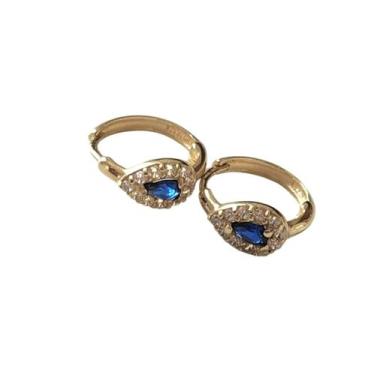 Imagem de Brinco argola infantil ouro 18k amarelo com zircônio azul e branco. RO