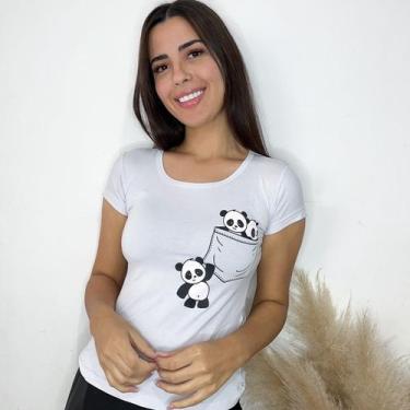 Imagem de Blusa Feminina Viscolaycra de Panda Camiseta dia a dia - GK, Branco, P
