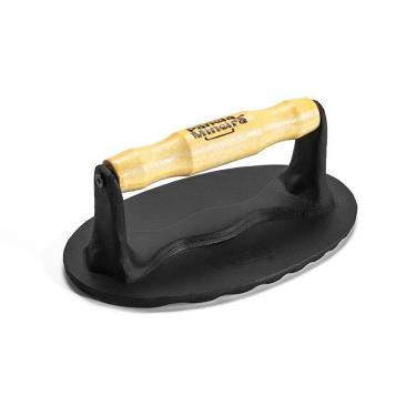 Imagem de Prensador Oval Grill Alça Madeira Panela Mineira 18x11,5cm