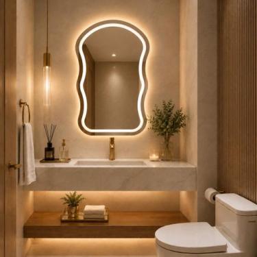 Imagem de Espelho Lopazzi Orgânico 90x60cm com LED para Lavabo,Penteadeira,Mesa 