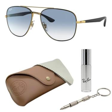 Imagem de Ray-Ban RB3683 Óculos de sol quadrados com kit de óculos – protetores de nariz ajustáveis – óculos de sol quadrados casuais, Armação preta polida em ouro | Lente azul, 56 mm