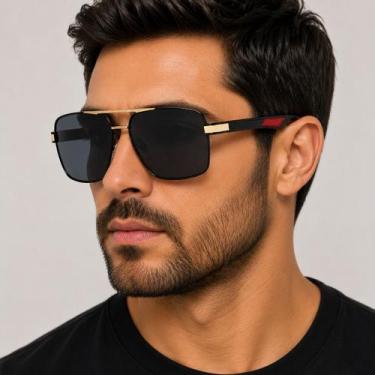 Imagem de Óculos De Masculino Polarizado Uv400 Luxuoso Sol Vinkin 377 Dourado e 