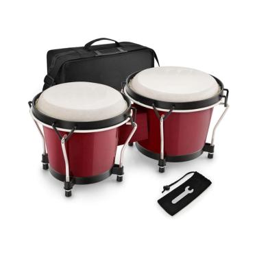 Imagem de Bongô Sonata Vermelho De Madeira Maciça Tambores De 6 + 7 Com Bag