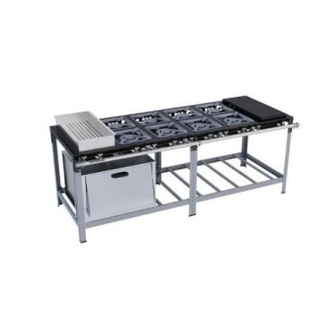 Imagem de Fogão Industrial 8 bocas 30X30 com Chapa, Banho Maria e Forno Luxo Met