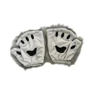 Imagem de Luvas Sem Dedos De Pelo Sintético Quente Com Patas De Lobo Para Cospla