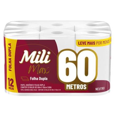 Imagem de Papel Higiênico Folha Dupla Mili 12 Rolos com 60 Metros Max Neutro / S
