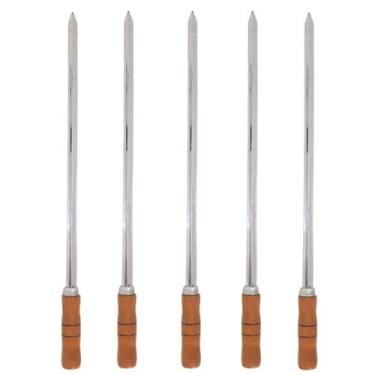 Imagem de 5 Espetos Espada 40cm De Inox Cabo Madeira - Churrasqueira - INOX LAUR