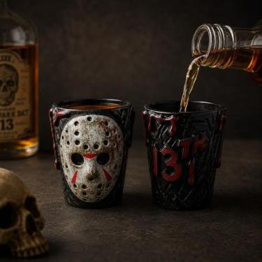Imagem de Kit 2 Mini Copos Shot Jason Halloween Decoração Tequila Dose Terror As