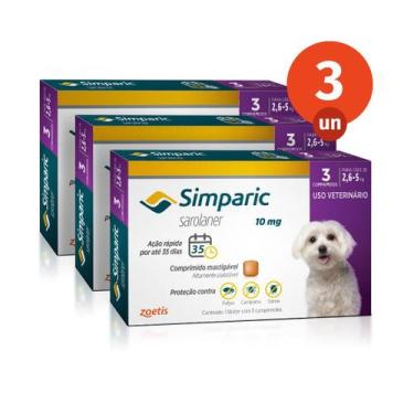 Imagem de Kit 3 Simparic Antipulgas e Carrapatos para Cães de 2,6 a 5kg 3 Compri