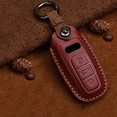 Imagem de WSWJDW Couro remoto masculino feminino porta-chaves porta-chaves capa porta-chaves anel porta-chaves, adequado para Audi A1 A3 A4 A5 Q7 A6 C5 C6, C vermelho