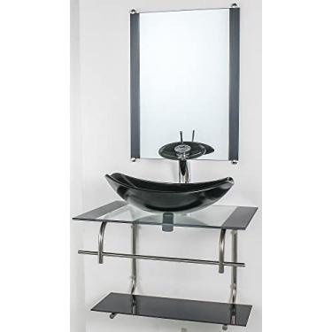 Imagem de GABINETE DE VIDRO PARA BANHEIRO INOX 60CM CUBA OVAL CHANFRADA PRETO