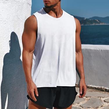 Imagem de Regata esportiva masculina sem mangas de secagem rápida camisetas elásticas corrida treino treino academia colete roupas esportivas(Medium)(Branco)