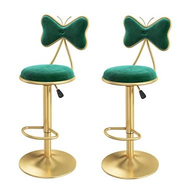 Imagem de Conjunto de 2 Banquetas de Bar Giratórias, Banquetas de Bar com Encosto Borboleta de Altura Ajustável, Pernas de Ouro de Veludo Assento Estofado Redondo para Ilha de Cozinha, Bistrô (Color : Green)