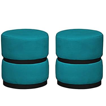 Imagem de 02 Puff Decorativo Luxo Para Sala Kiev Preto Assento Veludo Azul Turquesa - Folk Móveis