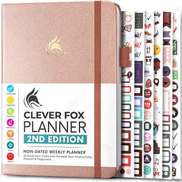 Imagem de Clever Fox Planner 2ª edição – Planejador de objetivos semanal e mensal colorido, organizador de gerenciamento de tempo e produtividade, sem data, A5 (ouro rosa)