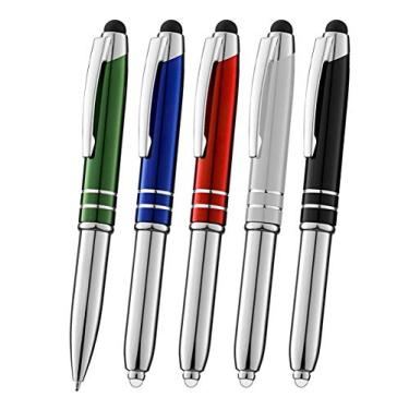 Imagem de Canetas Stylus para dispositivos de tela sensível ao toque, tablets, iPads, iPhones, caneta multifuncional capacitiva com lanterna LED, caneta esferográfica de tinta, caneta de metal 3 em 1, 5 Pack, Assorted