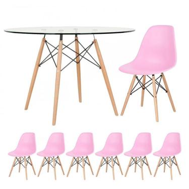 Imagem de KIT - Mesa Eames com tampo de vidro 120 cm + 6 cadeiras Eiffel DSW