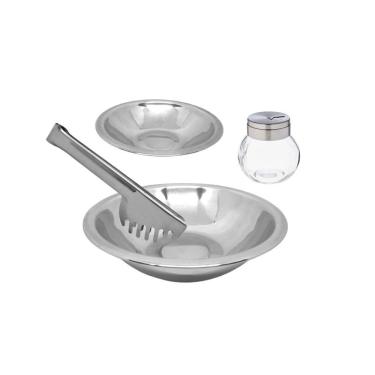 Imagem de Conjunto para Salada Aço Inox Prime 4 Peças Bowl, Saleiro e Pegador - Mundial Import