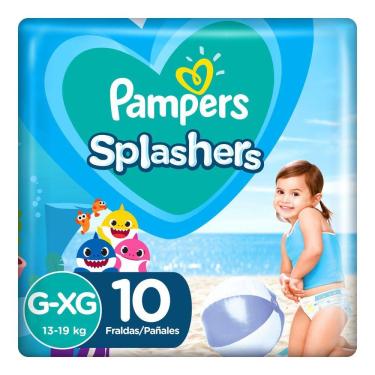 Imagem de Fralda Pampers Splashers Baby Shark Tamanho G/XG com 10 Fraldas Descartáveis