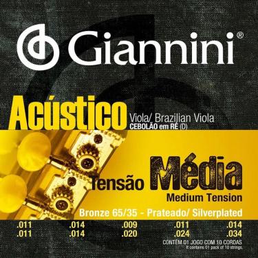 Imagem de Encordoamento Viola Giannini Gesvam Cebolao Em Re Bronze Prateado